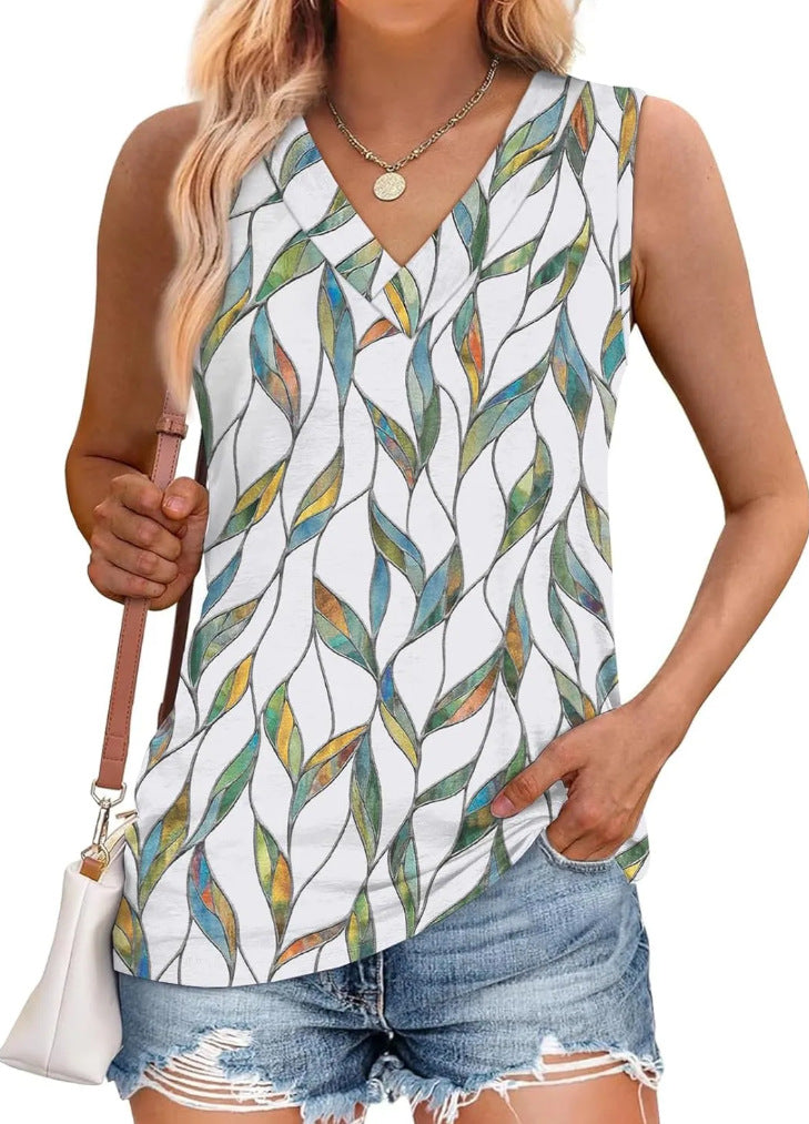 Blouse femme, sans manches, col en V, imprimé floral, berg-feldt