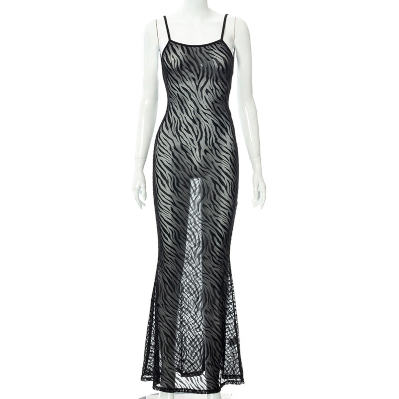Robe longue pour femme, bretelles spaghetti réglables, motif zèbre transparent, berg-feldt
