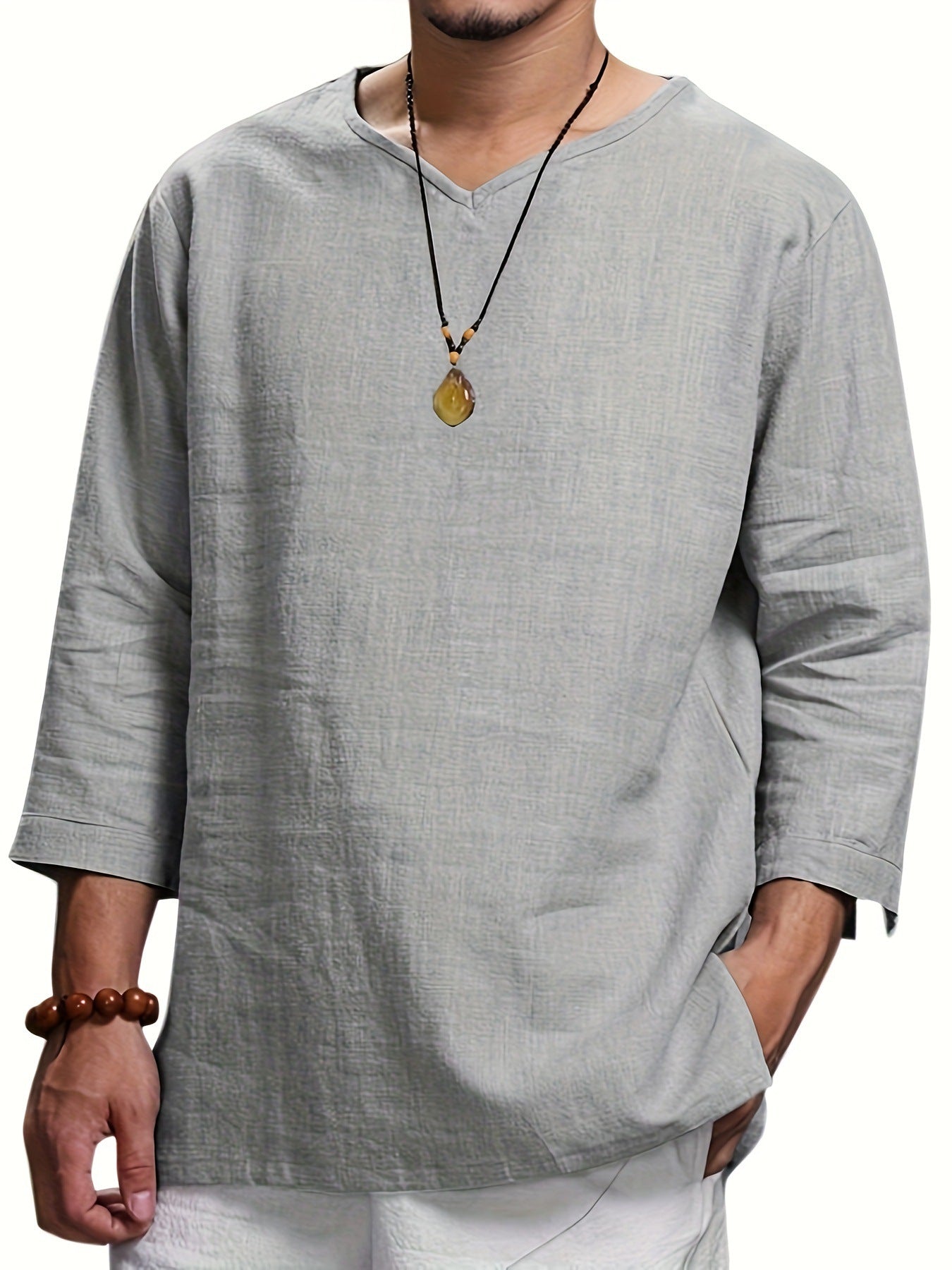 T-shirt décontracté pour hommes à manches longues avec col en V et poches latérales pratiques Berg-Feldt