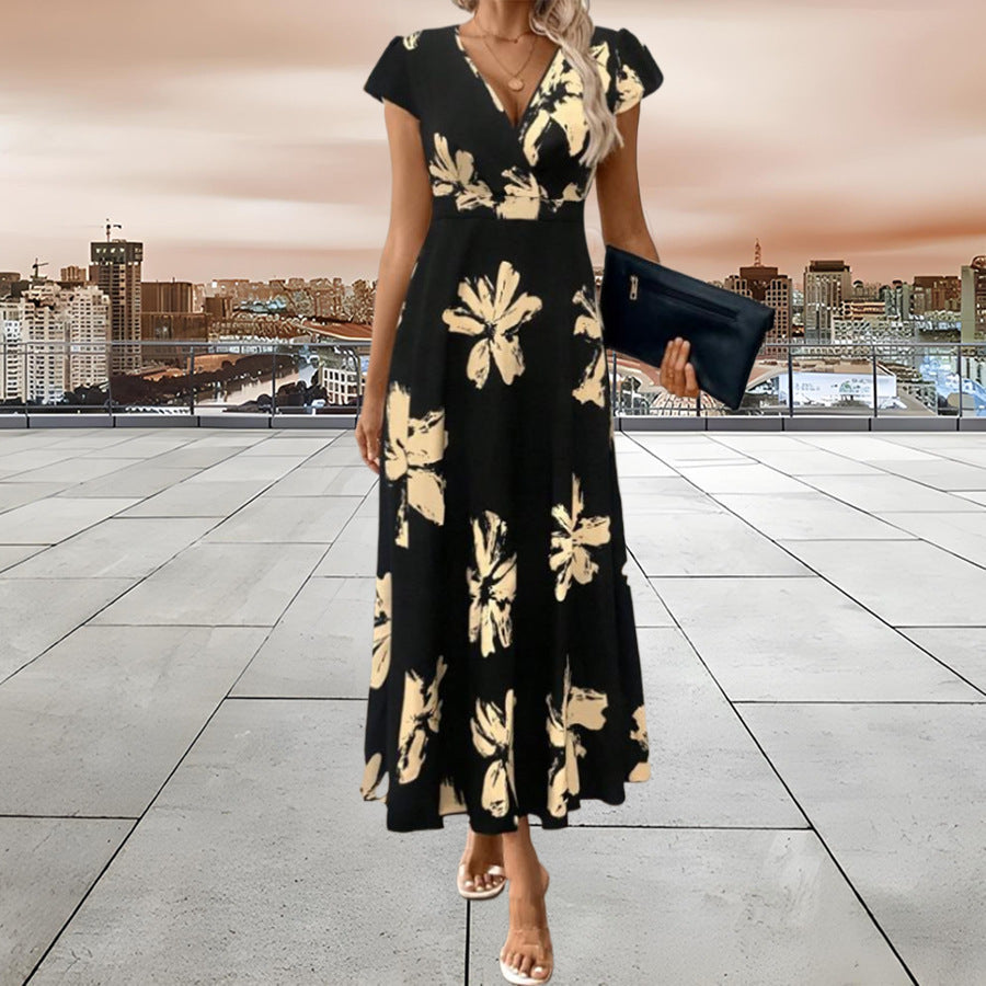 Maxikleid für Damen mit Blumenmuster und Cap-Ärmeln von berg-feldt