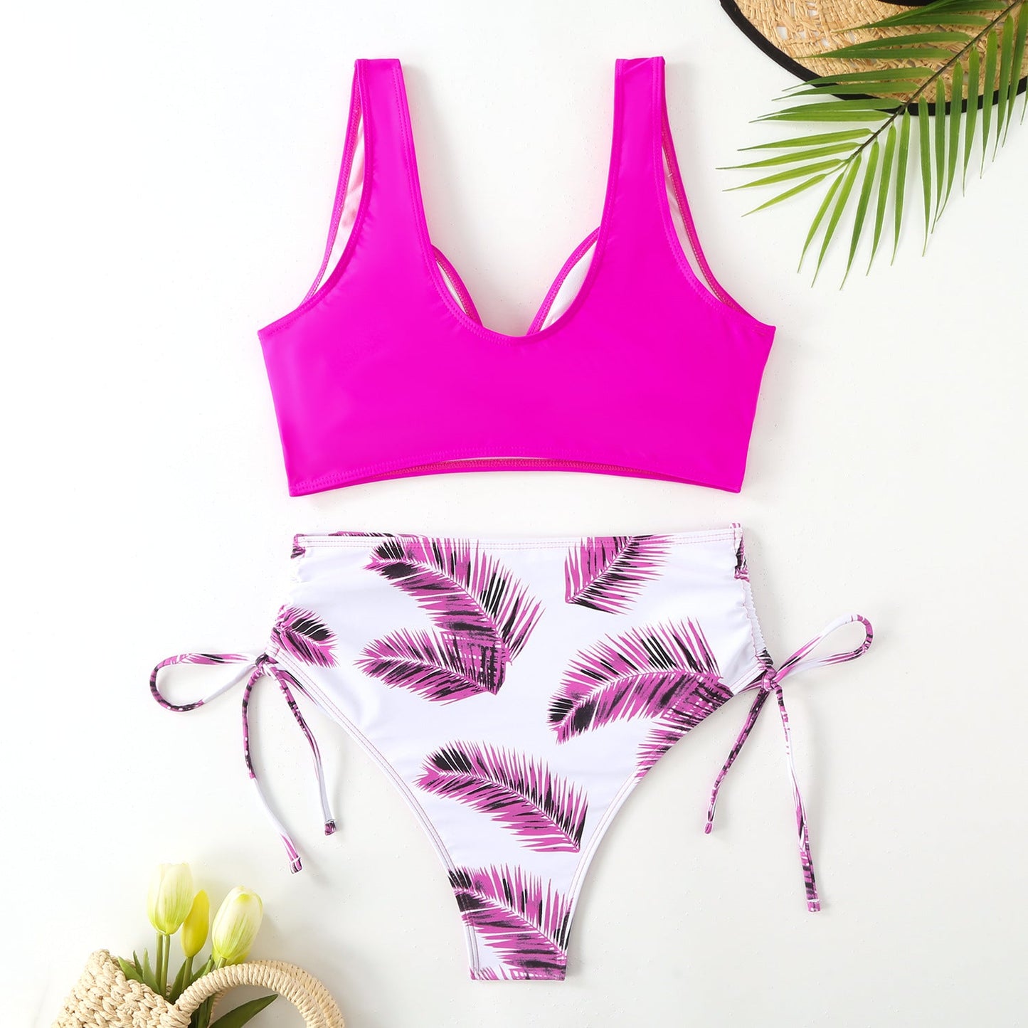 Ensemble de bikini taille haute imprimé feuilles de palmier Berg-Feldt pour femme