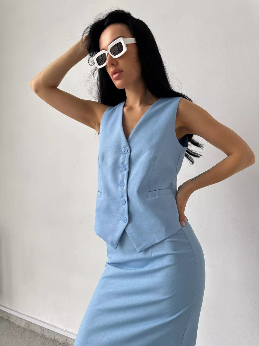 Ensemble deux pièces élégant et ajusté pour femme avec blazer sans manches de Berg-Feldt