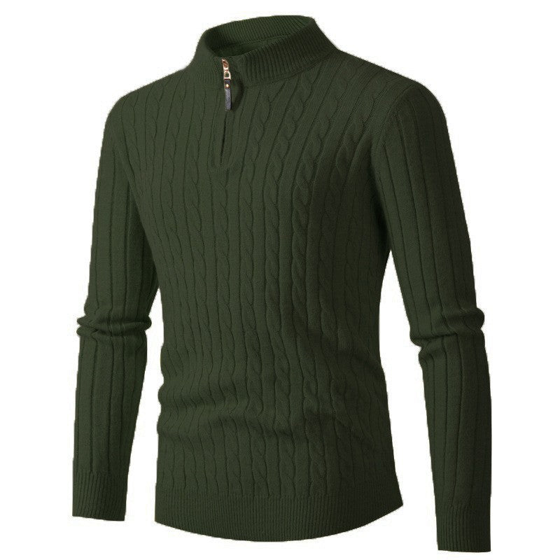 Herren Strickpullover mit modernem Zopfmuster und Kragenreißverschluss Berg-Feldt