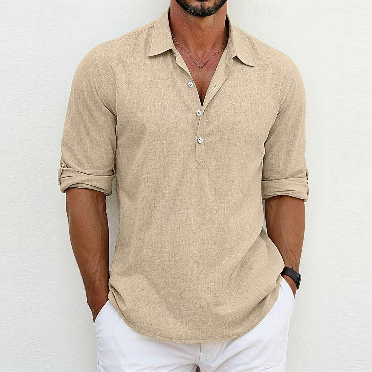 Chemise homme mode à manches trois quarts et boutonnage Montagne-Feldt