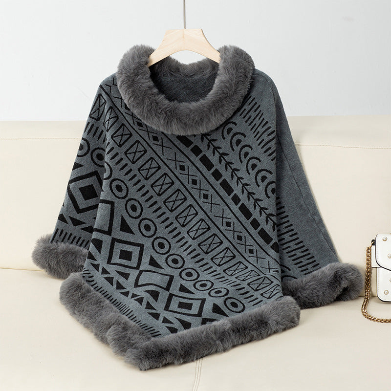 Damen poncho à la mode avec col décoratif en fausse fourrure Berg-Feldt