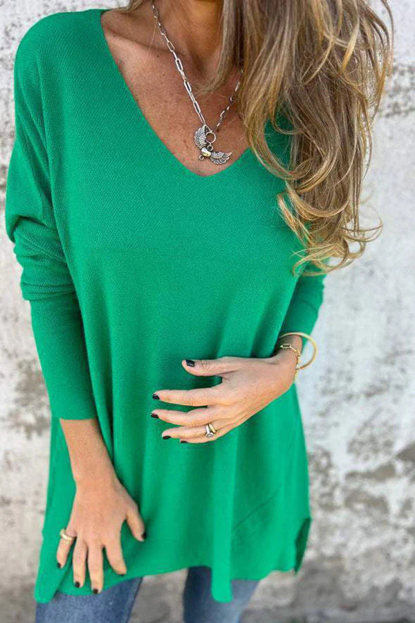 Haut décontracté à manches longues et col en V plongeant pour femme par berg-feldt