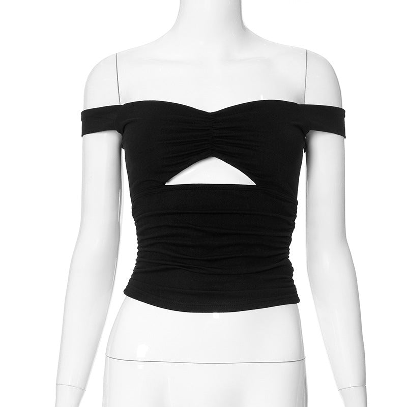 Frauen-Schulterfrei-Rüschen-Cropped-Top mit Cut-Out von berg-feldt