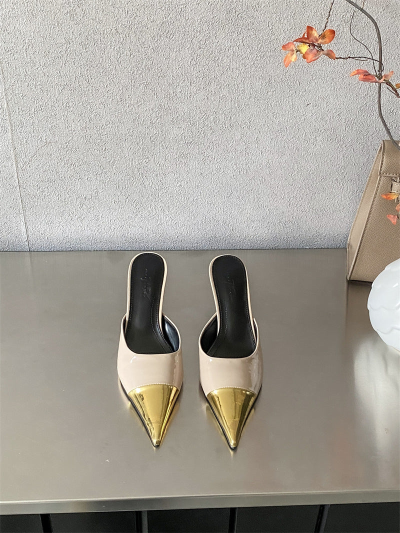 Women's Pointed-Toe Metallic Heel Strap Mules berg-feldt