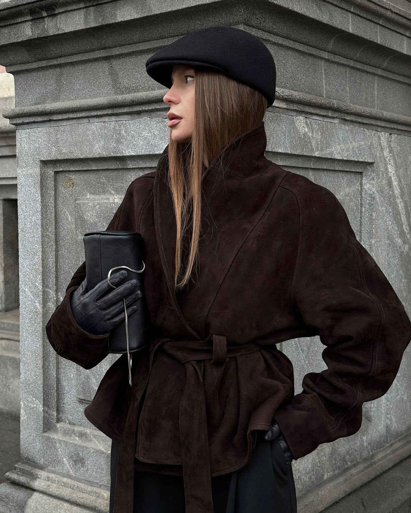 Berg-Feldt | Veste-manteau longue en nubuck et suède