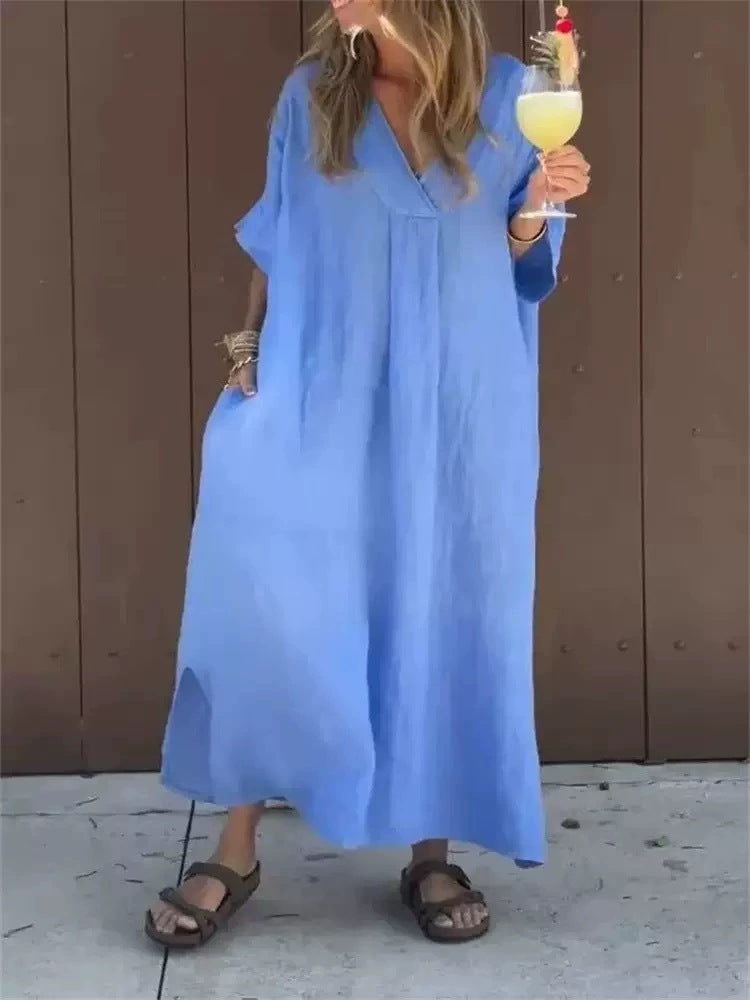 Robe d'été légère pour femme à col en V et manches courtes, par berg-feldt