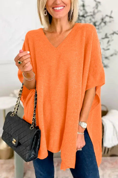 Poncho décontracté en tricot pour femme avec col en V et manches tombantes Berg-Feldt