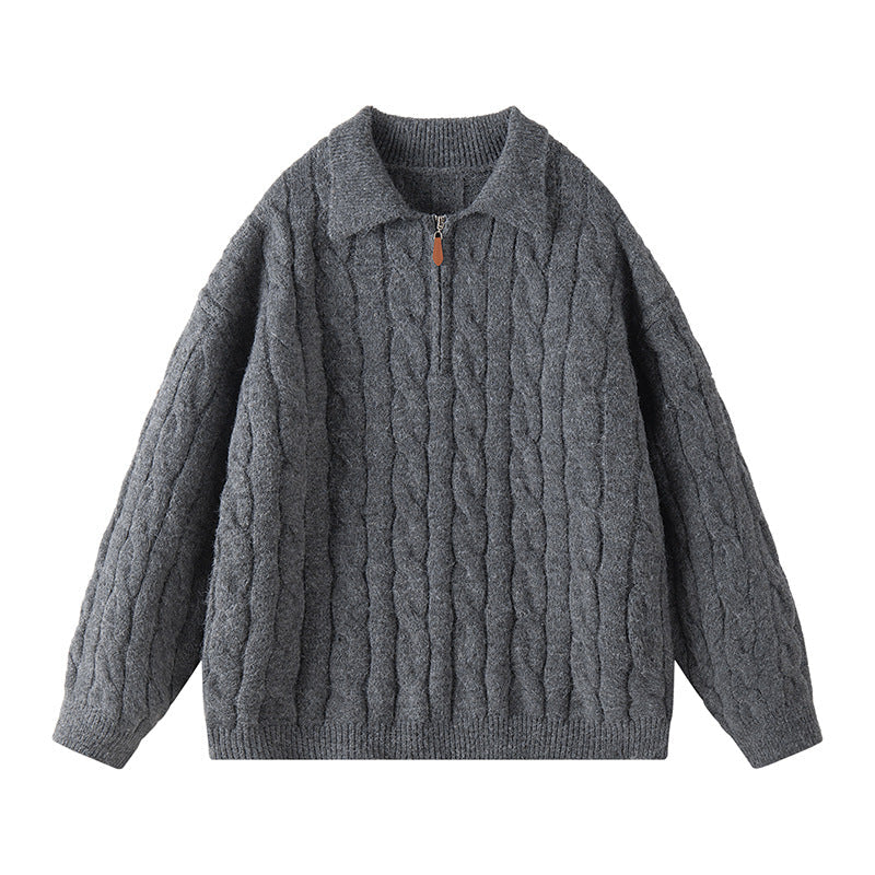 Pull en tricot de qualité pour femme avec fermeture éclair courte et col classique Berg-Feldt