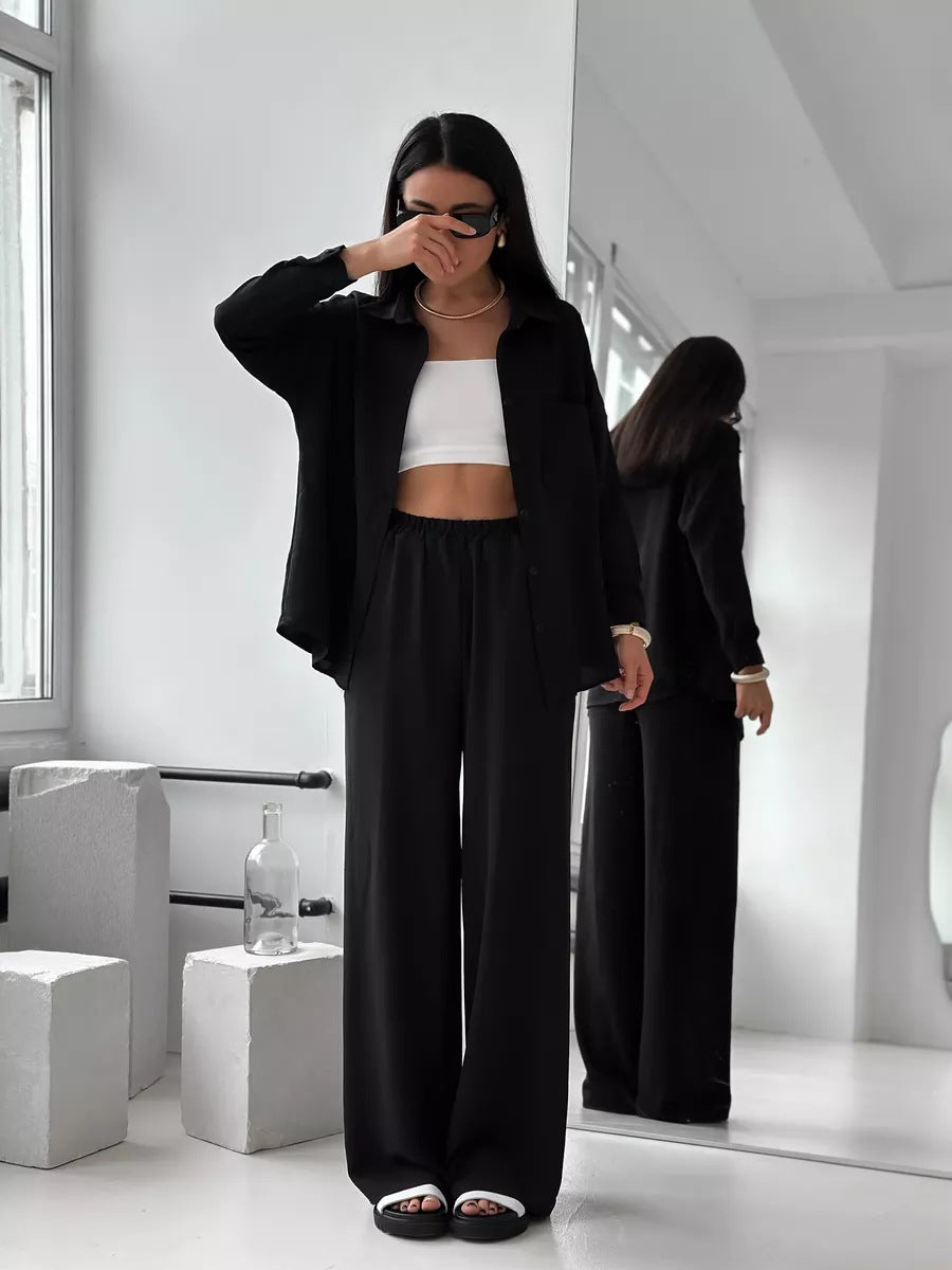 Elegantes Damen Leinen Hosenset mit bequemer Bluse und elastischem Bund von berg-feldt