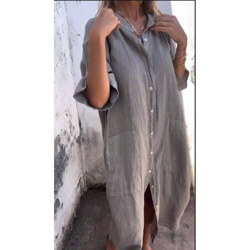 Leinenkleid für Damen mit Taschen und Knopfleiste von berg-feldt