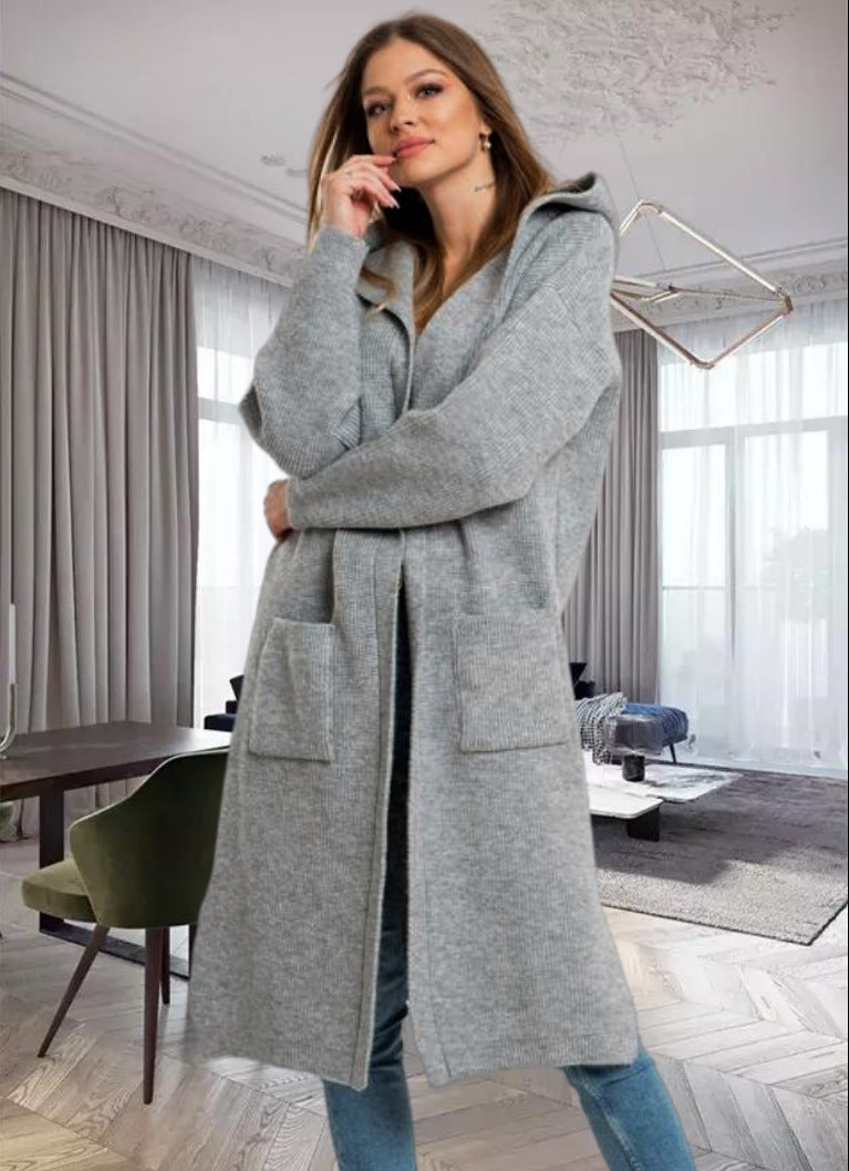 Gilet long en maille avec capuche et grandes poches pour femme Berg-Feldt