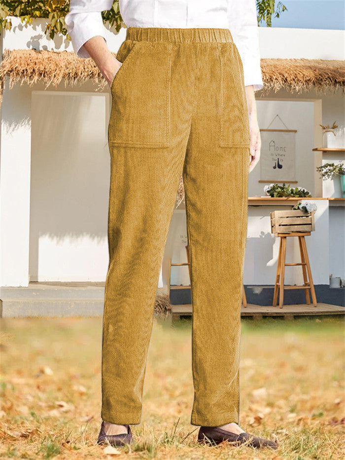 Pantalon en velours côtelé pour femme avec poches et taille élastique de berg-feldt