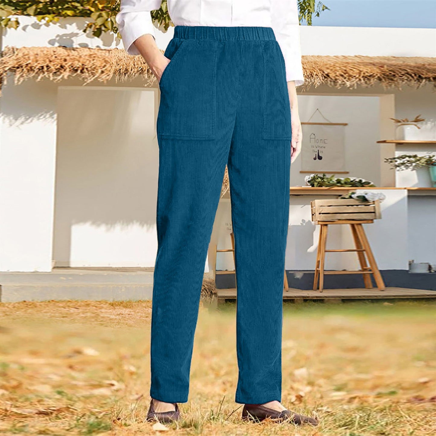 Pantalon en velours côtelé pour femme avec poches et taille élastique de berg-feldt