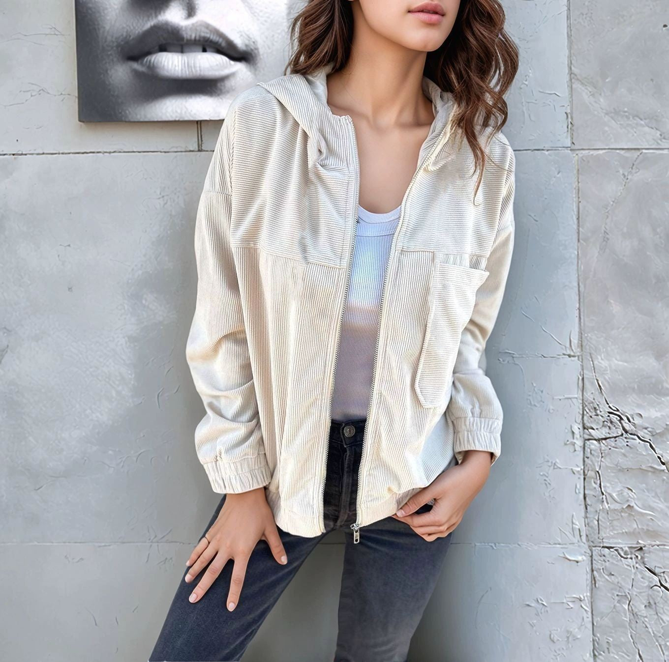 Veste décontractée en velours côtelé pour femme, style moderne avec fermeture éclair et col pratique Berg-Feldt