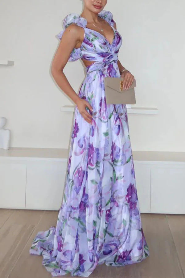 Robe longue romantique à imprimé floral et col en V pour femme de berg-feldt