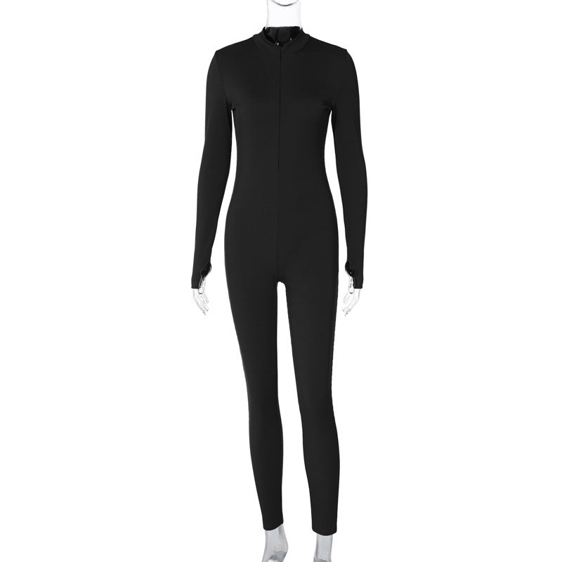 Figurbetonte Damen Jumpsuit mit hochgeschlossenem Kragen und langen Ärmeln von berg-feldt
