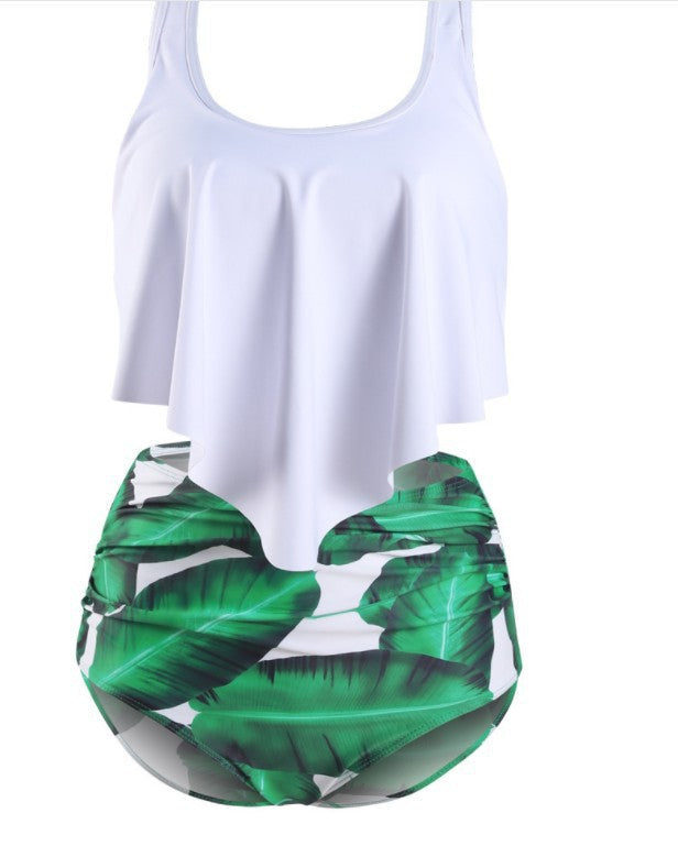 Berg-Feldt Damen Badeanzug Set mit Rüschen und Blumenmuster, hochtaillierter Hose
