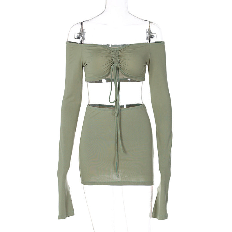 Elegantes Damen-Set: Crop-Top und Rock mit Raffung und langen Ärmeln von berg-feldt