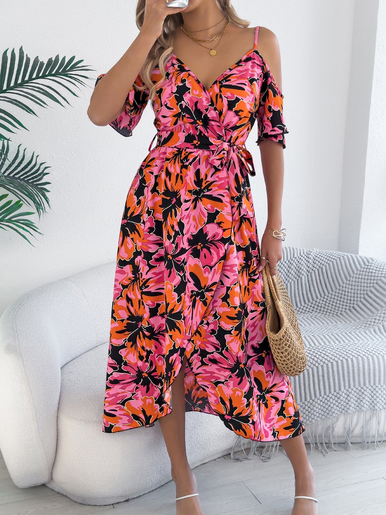 Robe longue fendue à fleurs de berg-feldt