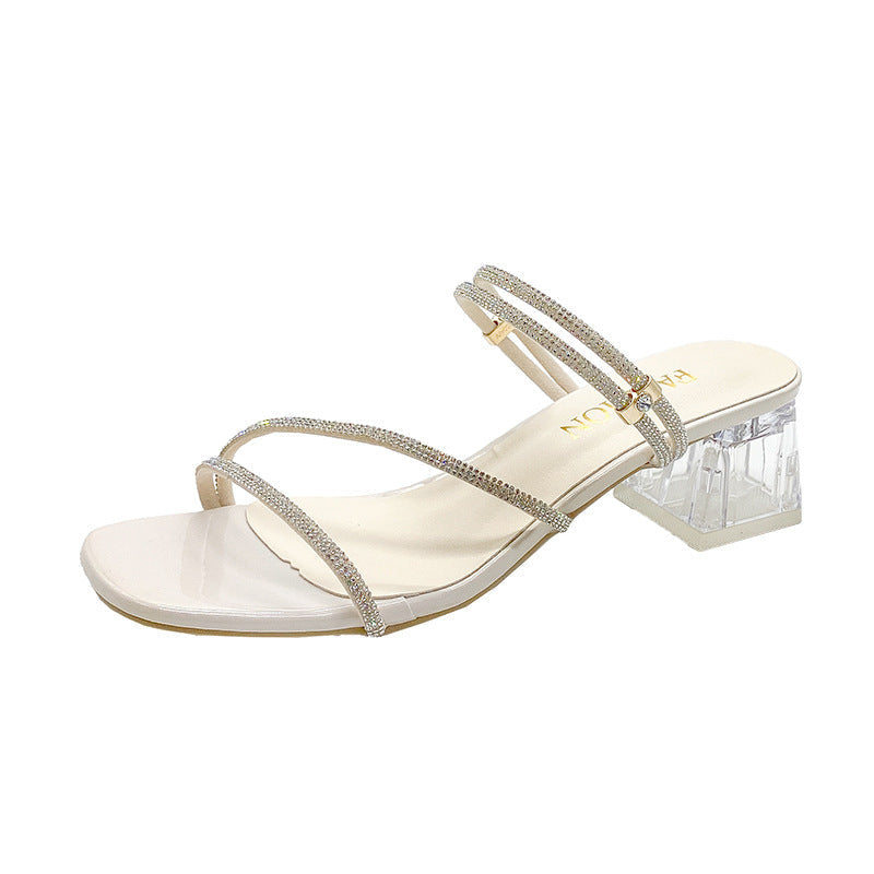 Berg-Feldt Damen Mules mit Strass und Blockabsatz aus Leder