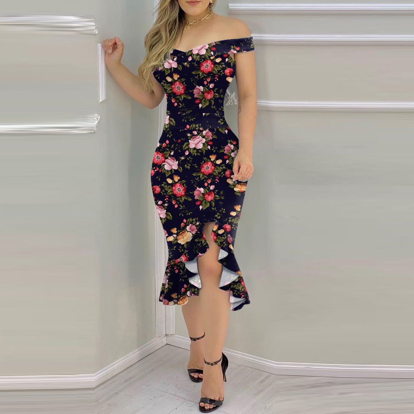 Elegantes Maxikleid für Damen mit Off-Shoulder-Ausschnitt und Rüschen von berg-feldt
 - berg-feldt