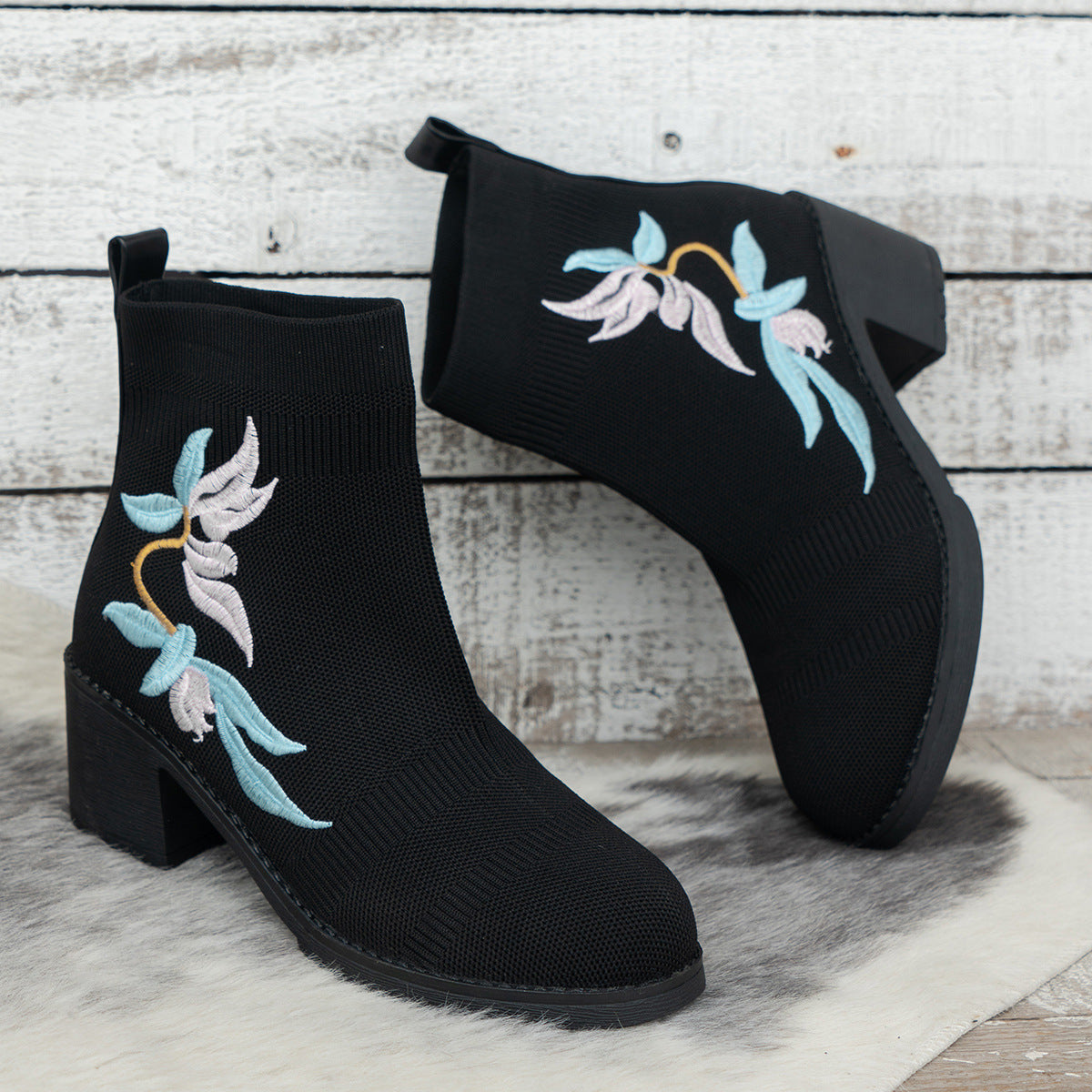Berg-Feldt Bottines brodées de fleurs pour femmes