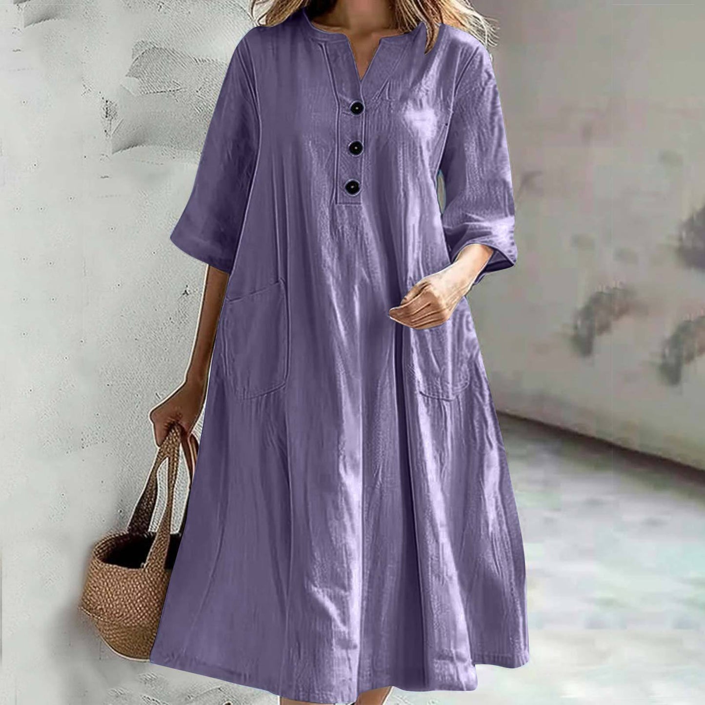 Leichtes Damen-Midikleid mit Knöpfen und Taschen von berg-feldt