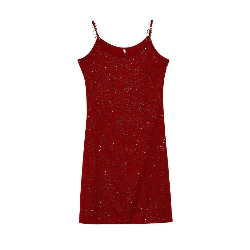 Robe courte Berg-Feldt pour femme, à bretelles spaghetti et tissu brillant