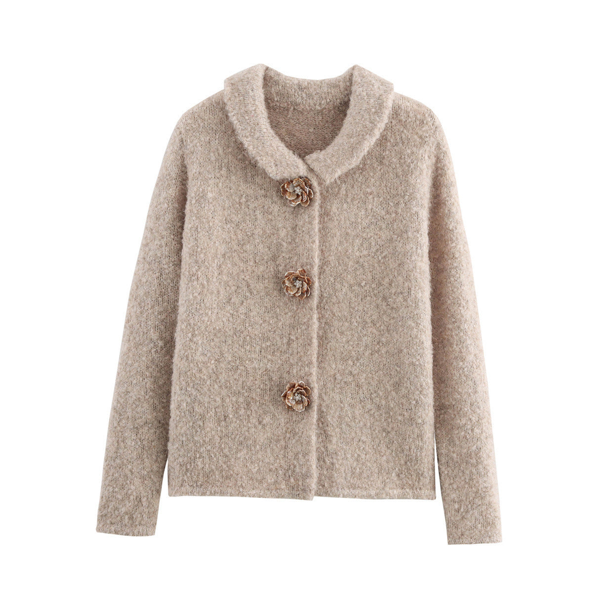 Cardigan femme Berg-Feldt avec boutons floraux et surface texturée