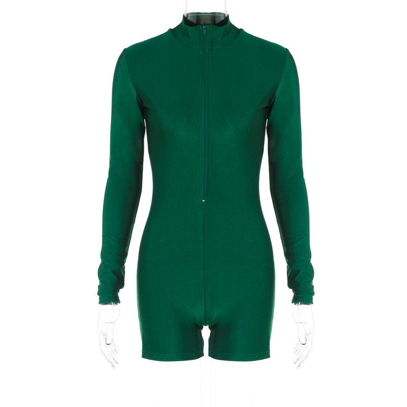 Figurbetonten Damen-Langarm-Jumpsuit mit hohem Kragen, Reißverschluss von berg-feldt