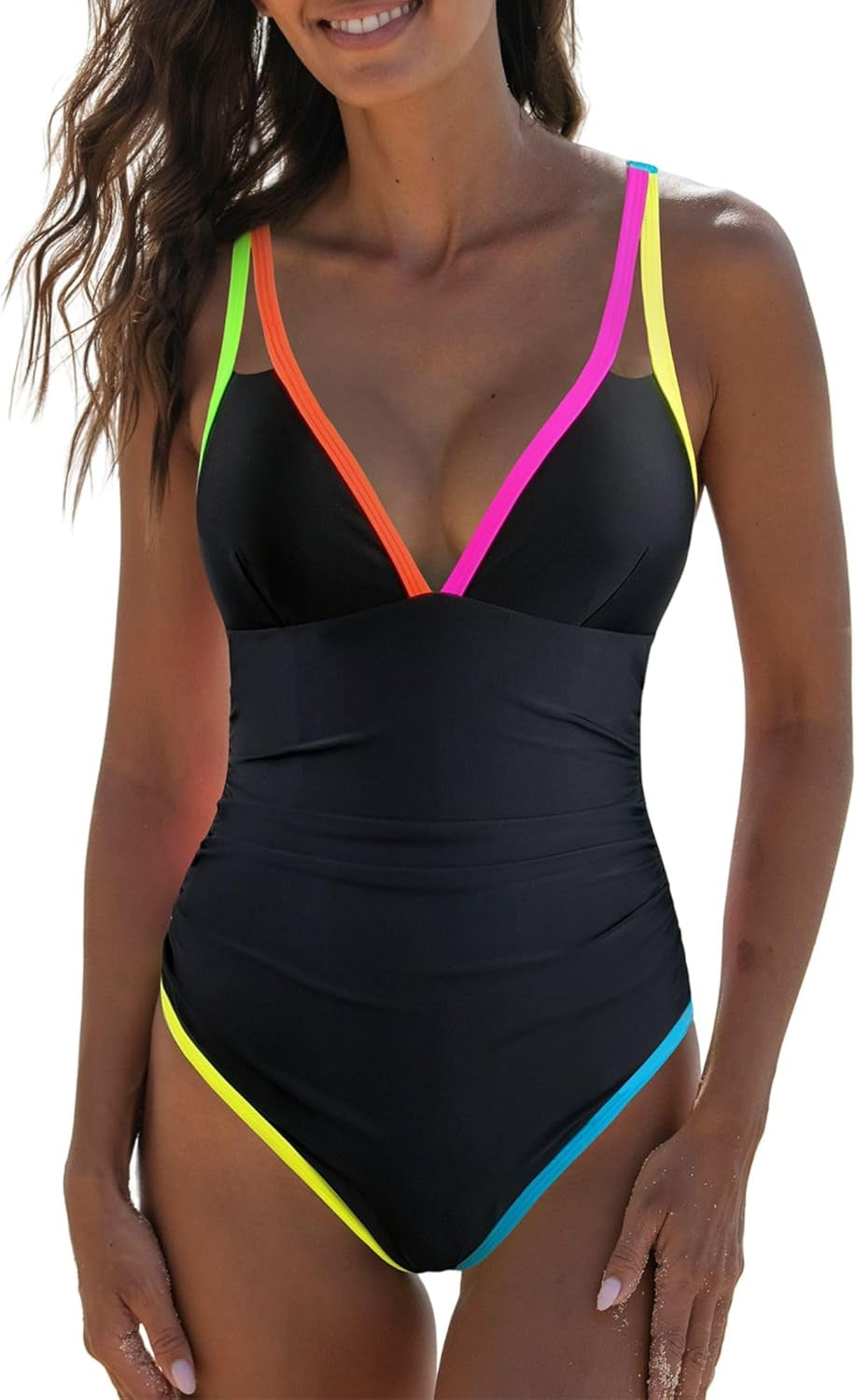 Maillot de bain femme Berg-Feldt à col en V et blocs de couleur