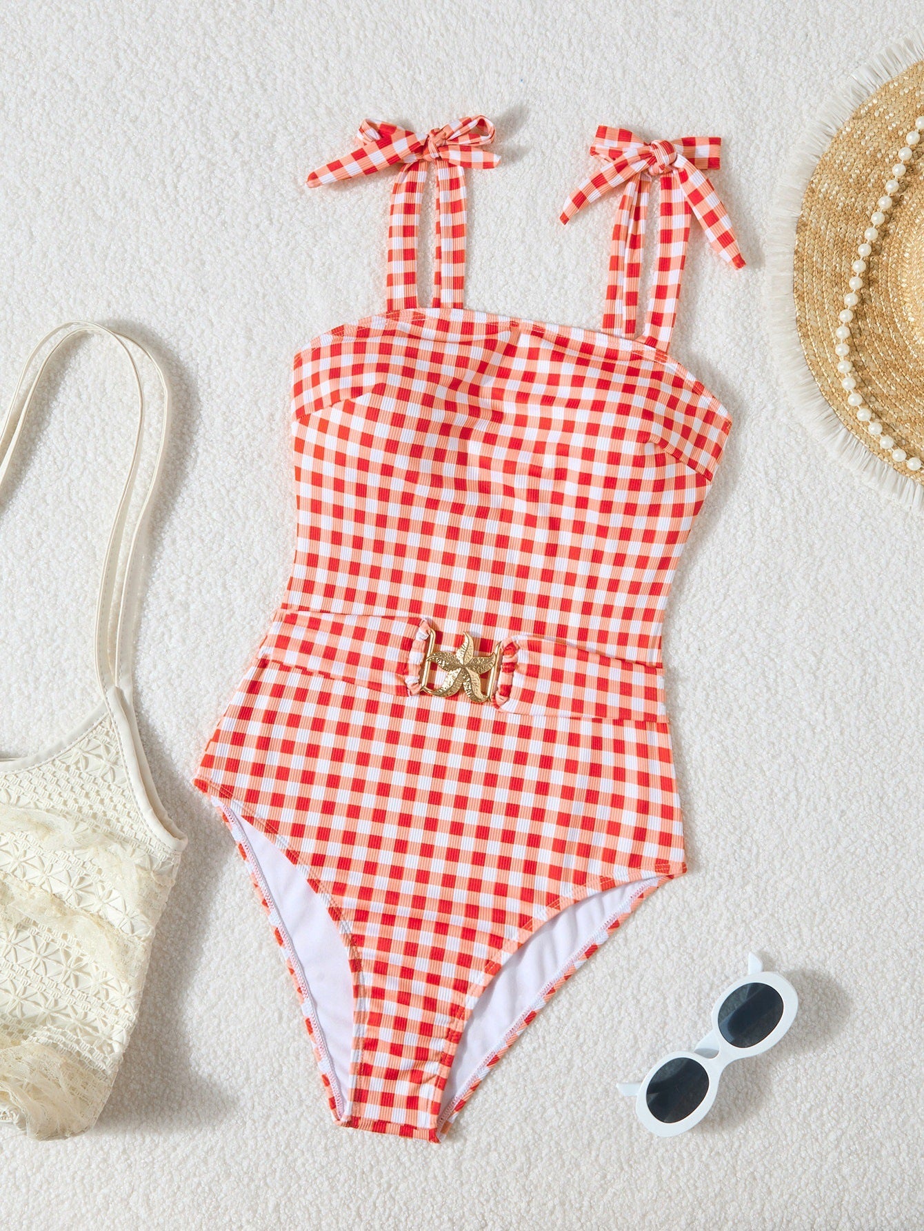 Berg-Feldt Maillot de bain femme : une pièce avec de jolis carreaux vichy et des nœuds