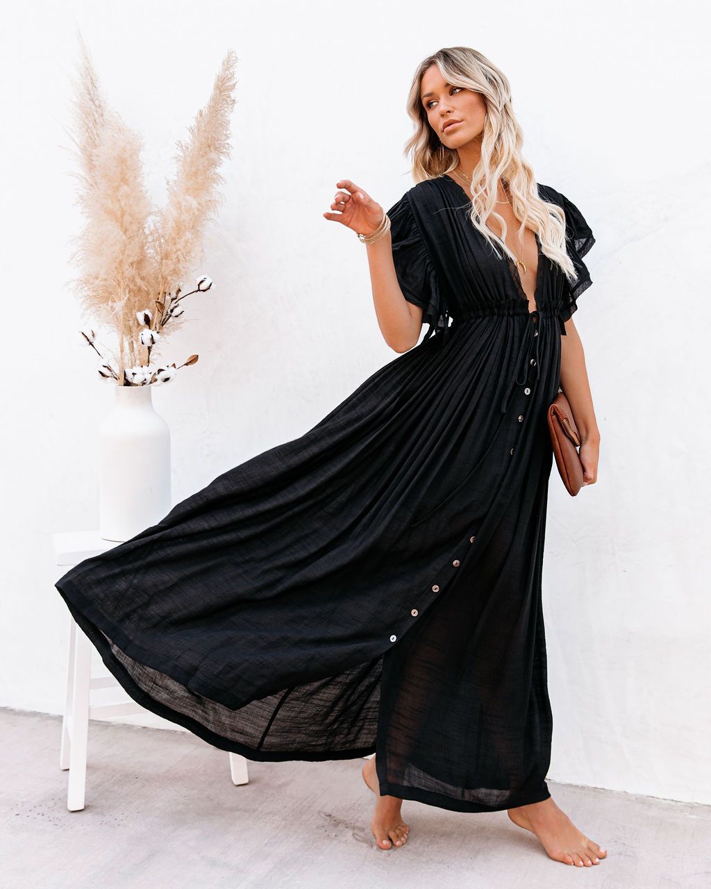 Robe longue bohème à manches volantées et détails boutonnés par berg-feldt