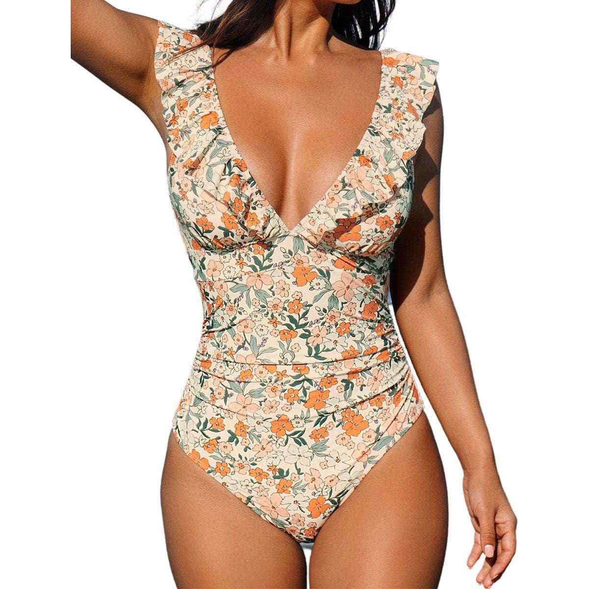 Maillot de bain femme Berg-Feldt à volants et décolleté en V profond