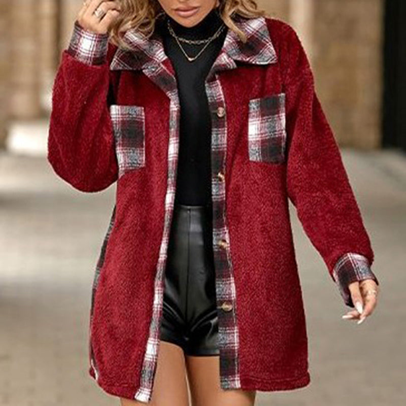 Berg-Feldt | Fleecejacke mit Karodetails Knopfverschluss Warm und Lässiger Stil