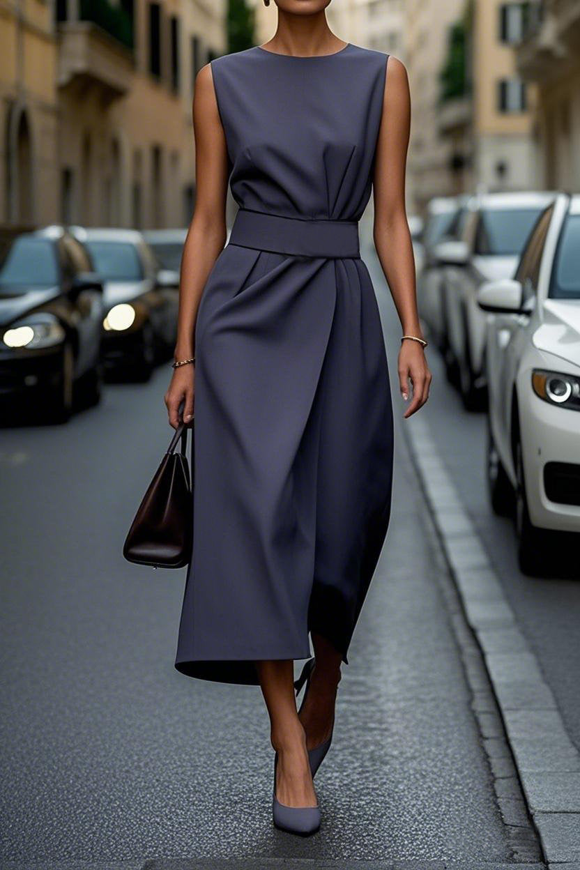 Robe longue femme haut de gamme avec ceinture élégante à la taille et coupe fluide Berg-Feldt