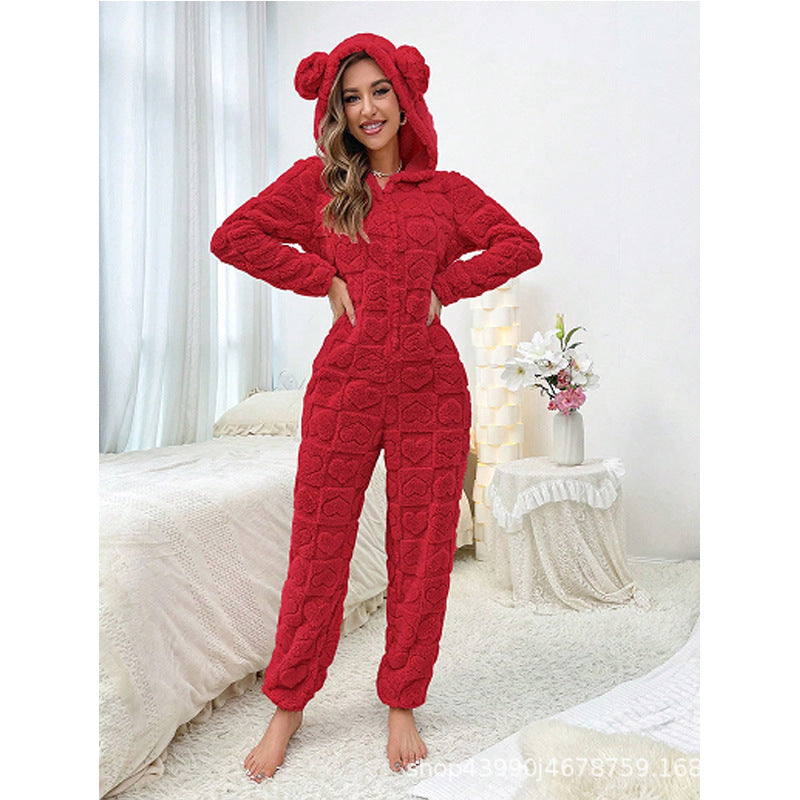 Combinaison Pyjama Polaire Douillette à Capuche pour Femme Berg-Feldt