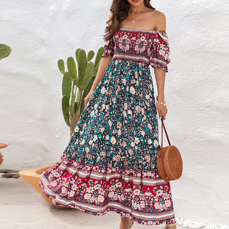Robe longue fleurie à manches bouffantes pour femme par berg-feldt