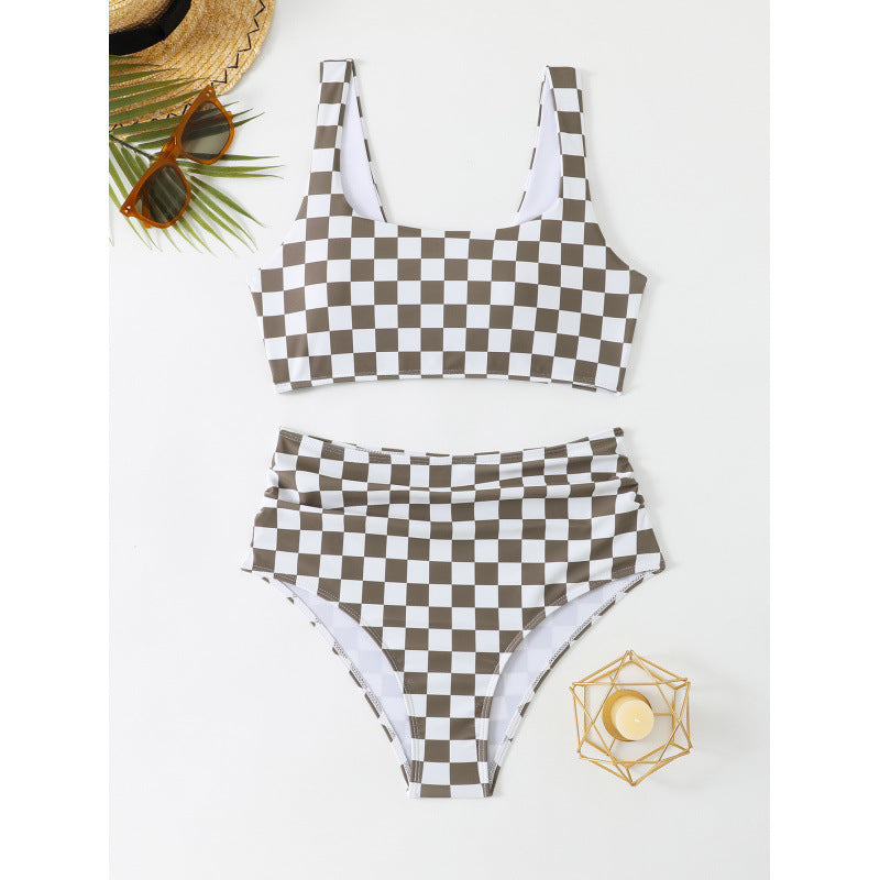 Hochwertiger Damen Bikini mit Karomuster und hoher Taille von berg-feldt