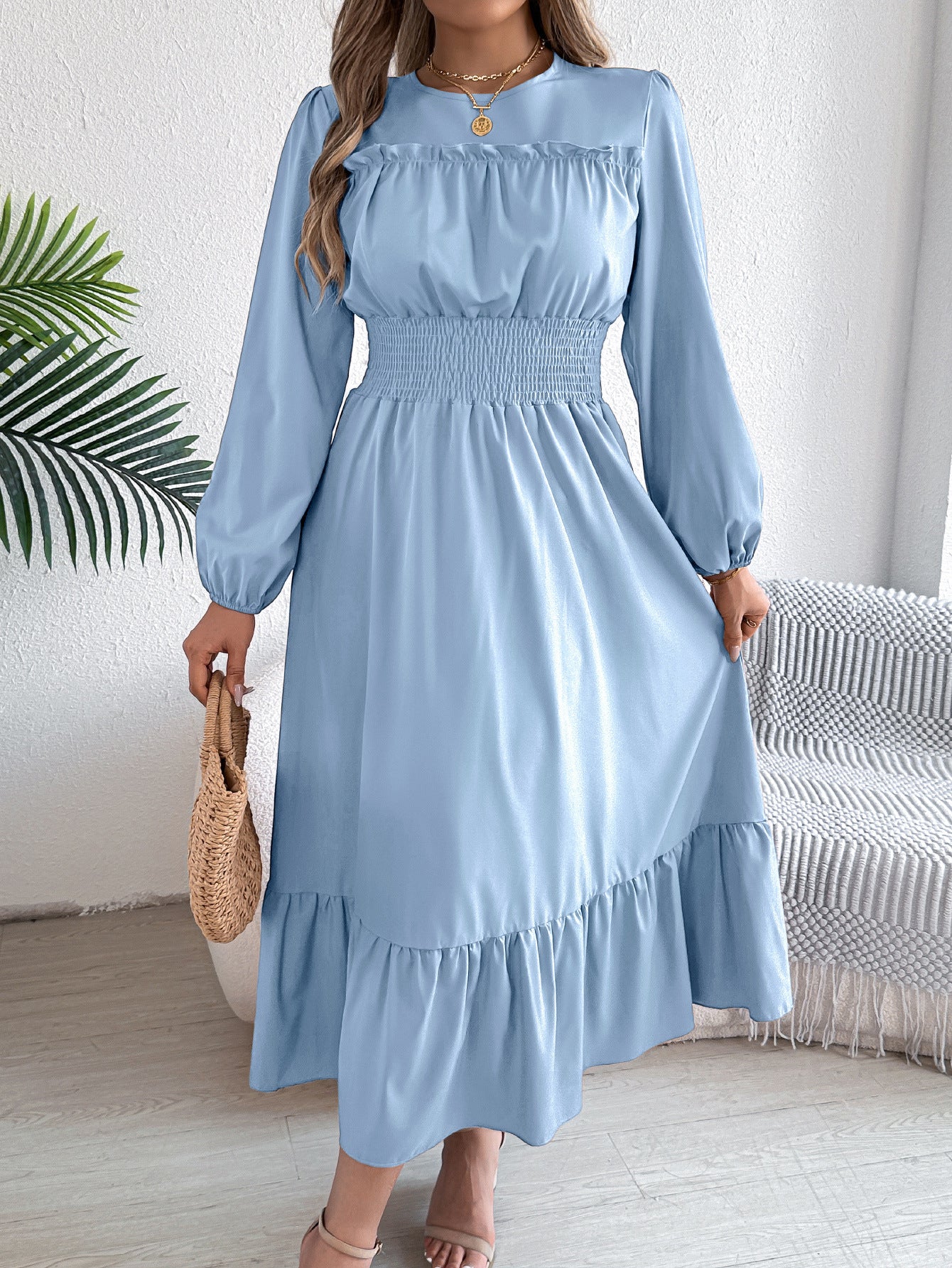 Maxikleid für Damen mit gerafftem Oberteil und Volant-Saum von berg-feldt
