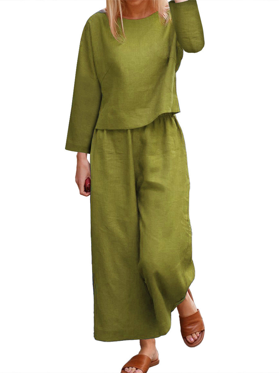 Ensemble décontracté en lin pour femme, manches longues et pantalon large Berg-Feldt