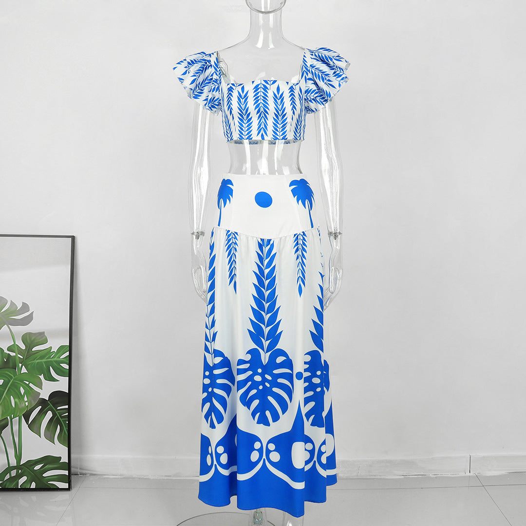Berg-Feldt Robe longue pour femme à motif floral et manches bouffantes amples