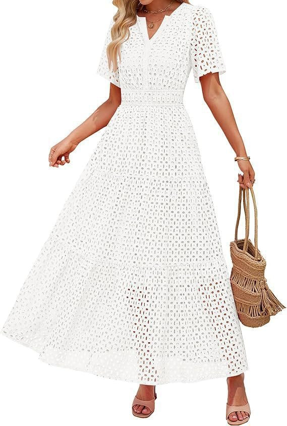Leichtes Maxikleid für Damen mit Lochmuster und V-Ausschnitt von berg-feldt