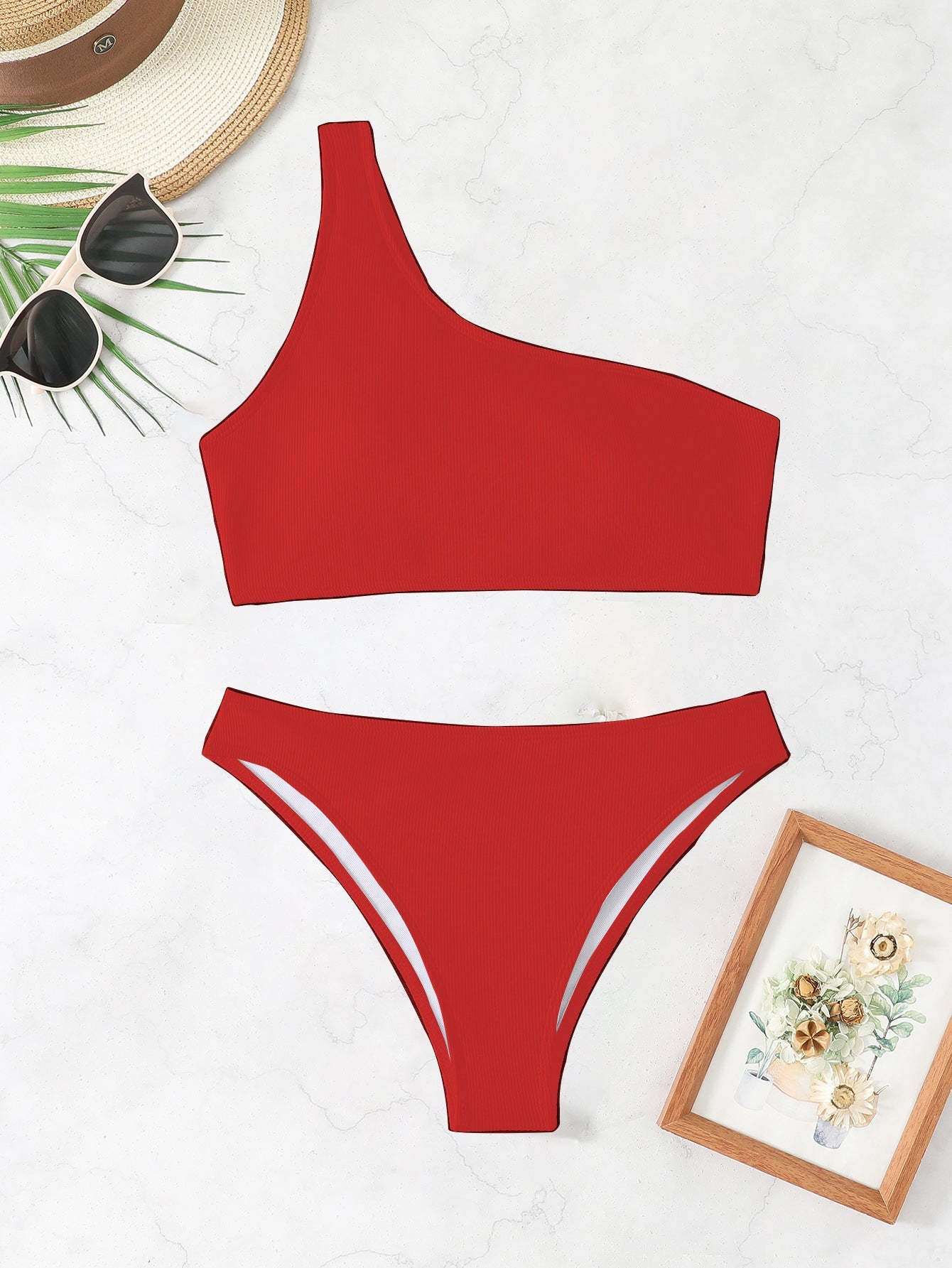 Ensemble de bikini côtelé Berg-Feldt pour femme, une épaule, 1750840252