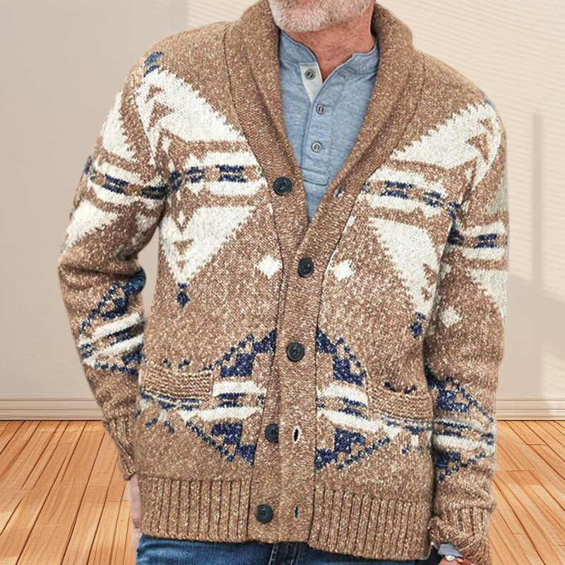 Cardigan homme en maille à motif géométrique unique et col profond Berg-Feldt