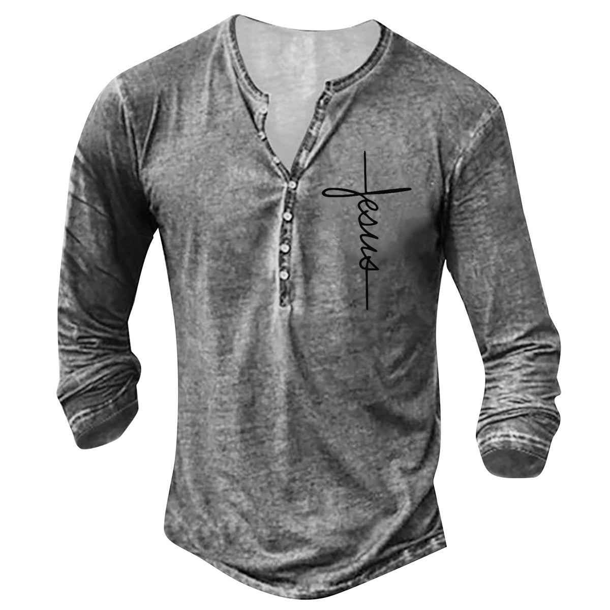T-shirt Henley à manches longues pour homme avec imprimé graphique créatif Mountain-Feldt